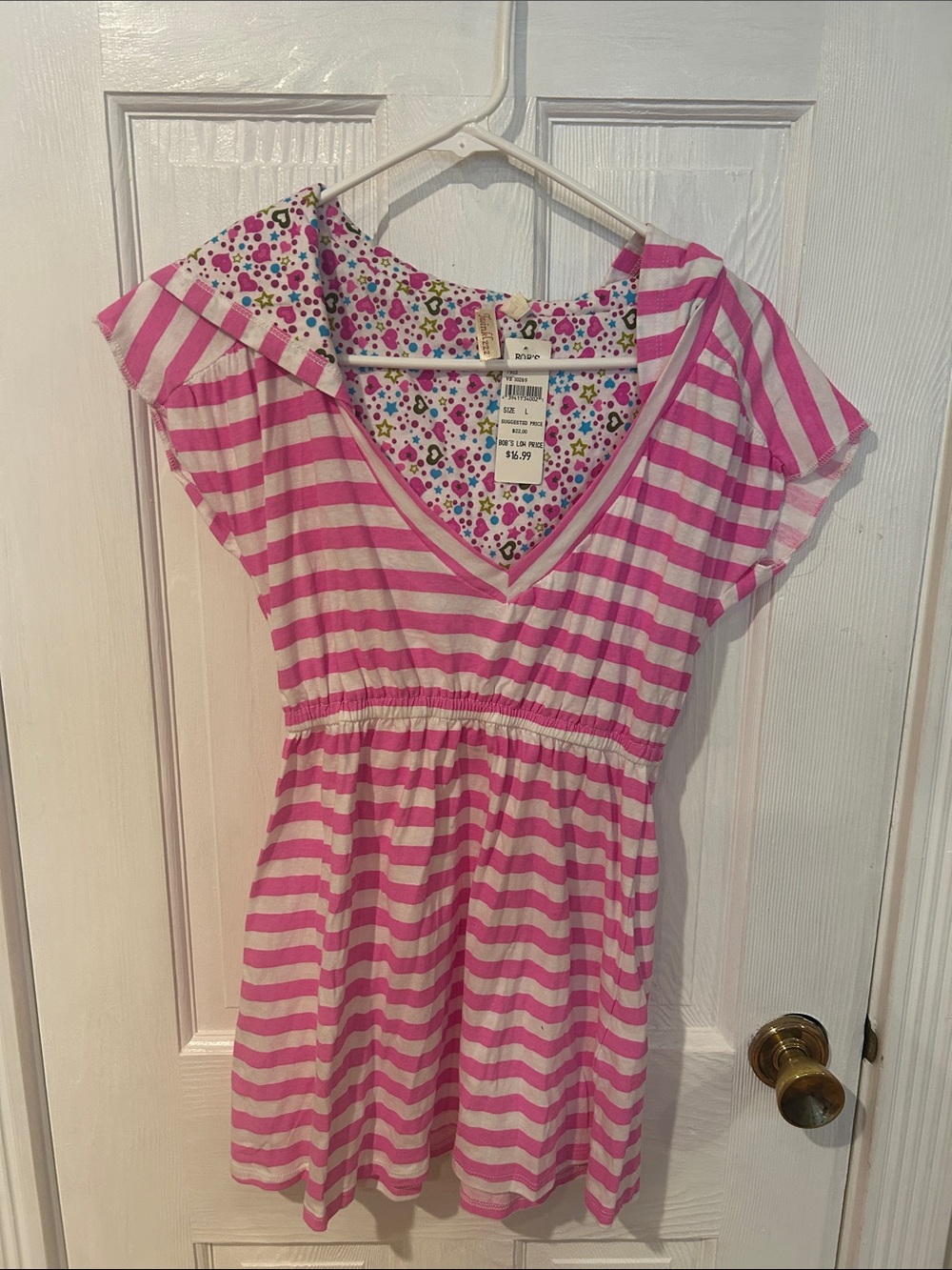 Source Unknown Pink & White Striped Hooded Swim Coverup